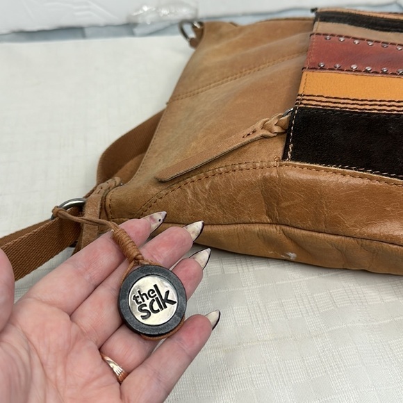 the SAK purse Tan orange brown Multi Leather STRIPED studded crossbody - Picture 7 of 10